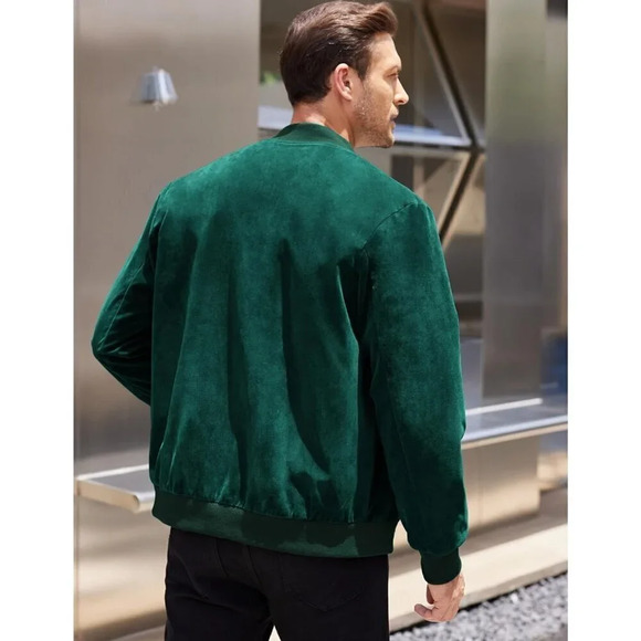 ❤️ Men's Casual Varsity Jacket Vintage Lightweight Faux Suede Bomber Jackets - Picture 4 of 6